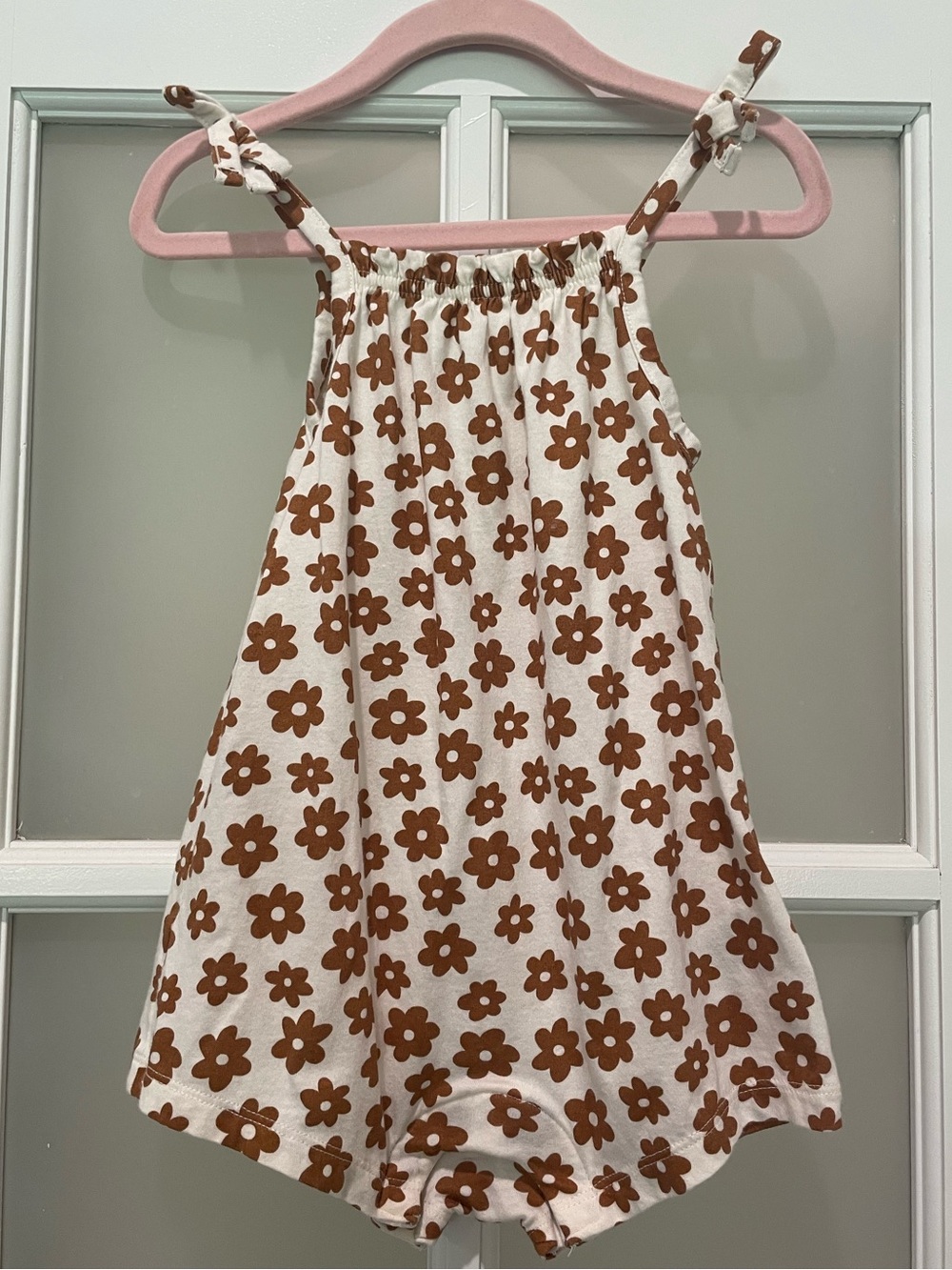 Old Navy Cream Romper with Brown Floral Print NWOT